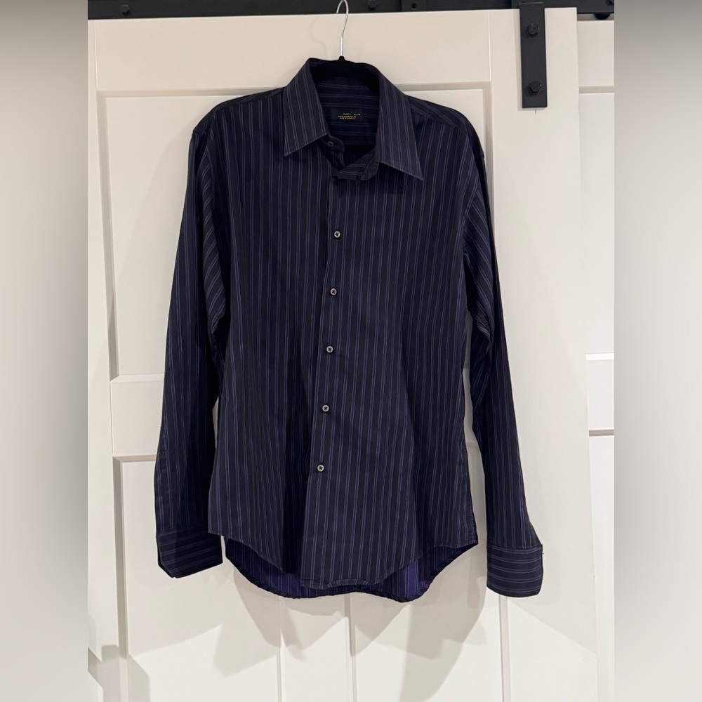 Zara Men'sβ Dark Striped Dress Shirt